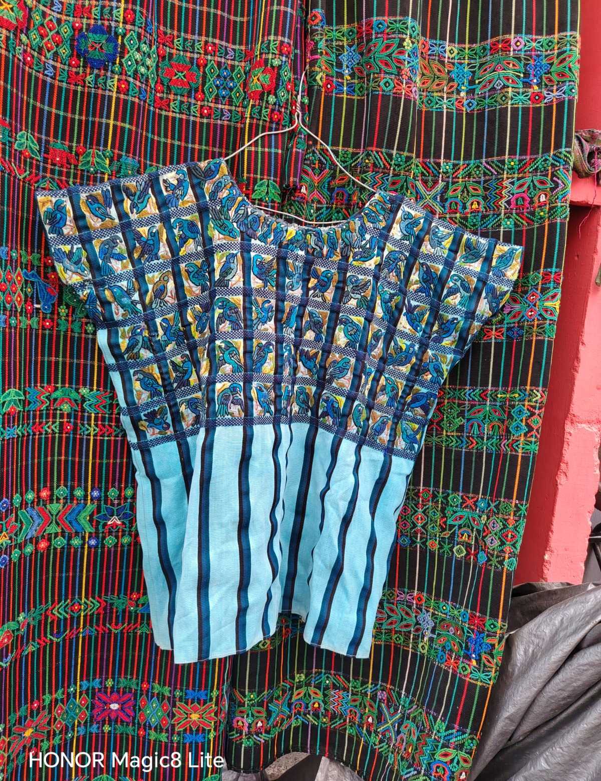 Blue on blue striped Santiago huipil Santiago huipil #4-1