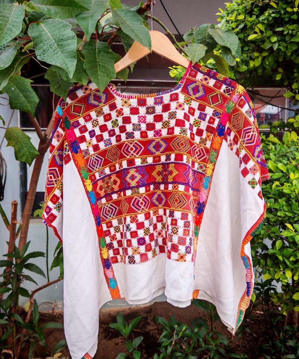 Vintage Guatemalan huipil with handwoven Mayan embroidery