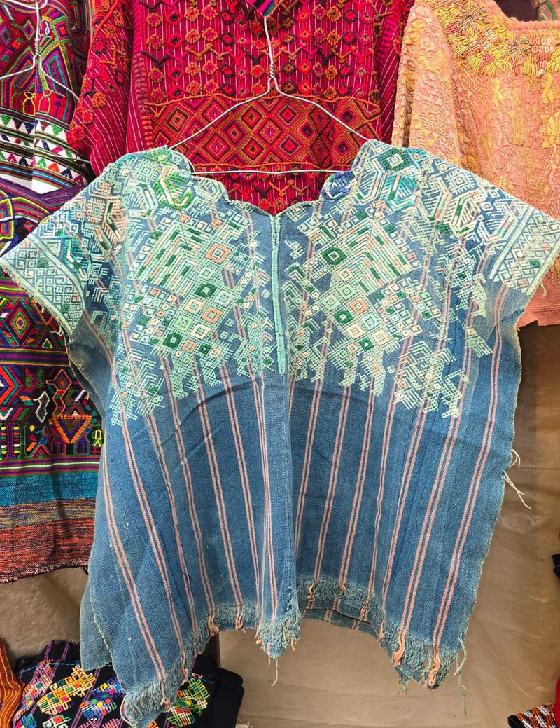 Indigo and pale green Nahuala huipil #6-163