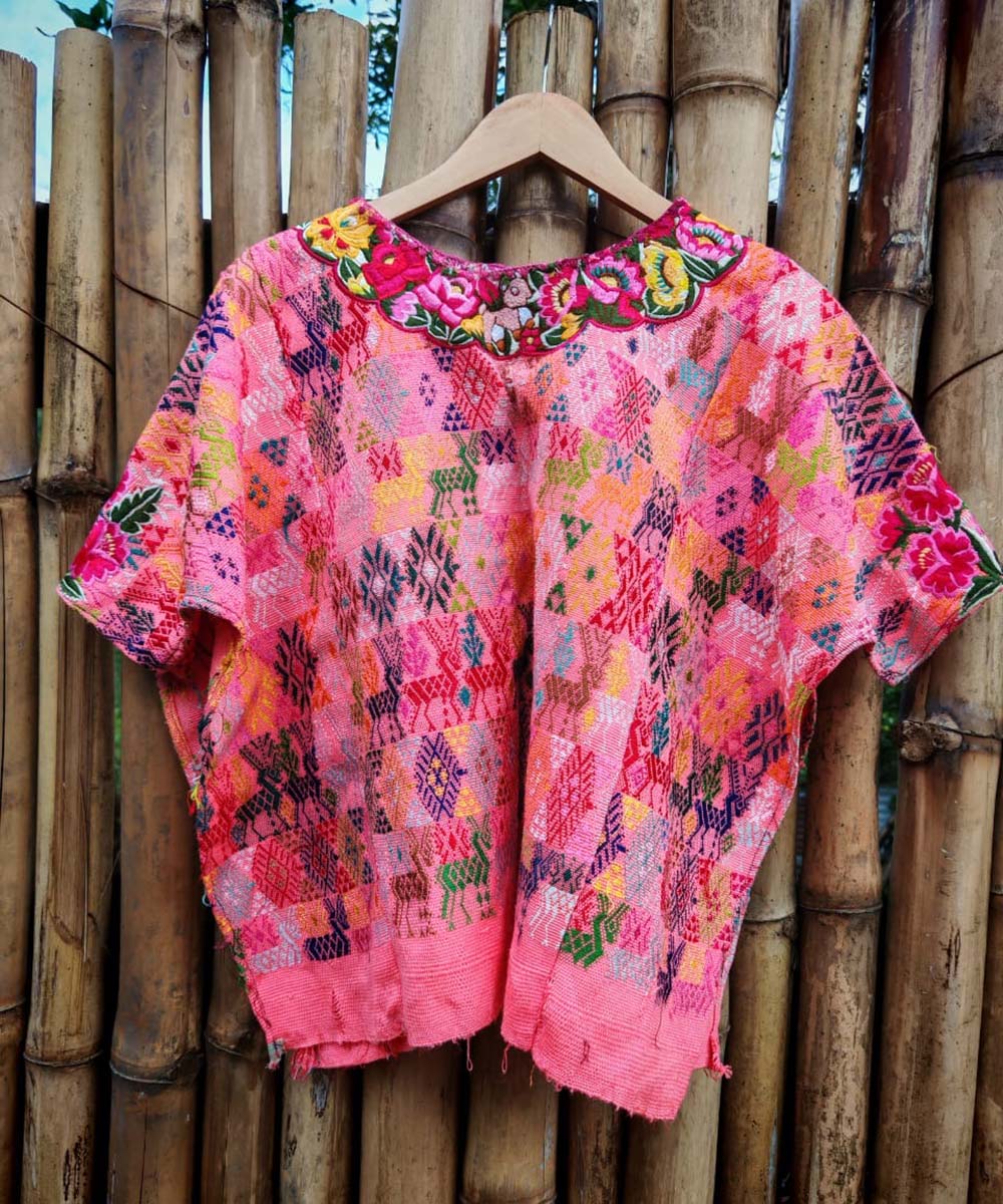 Vintage Guatemalan huipil with handwoven Mayan embroidery