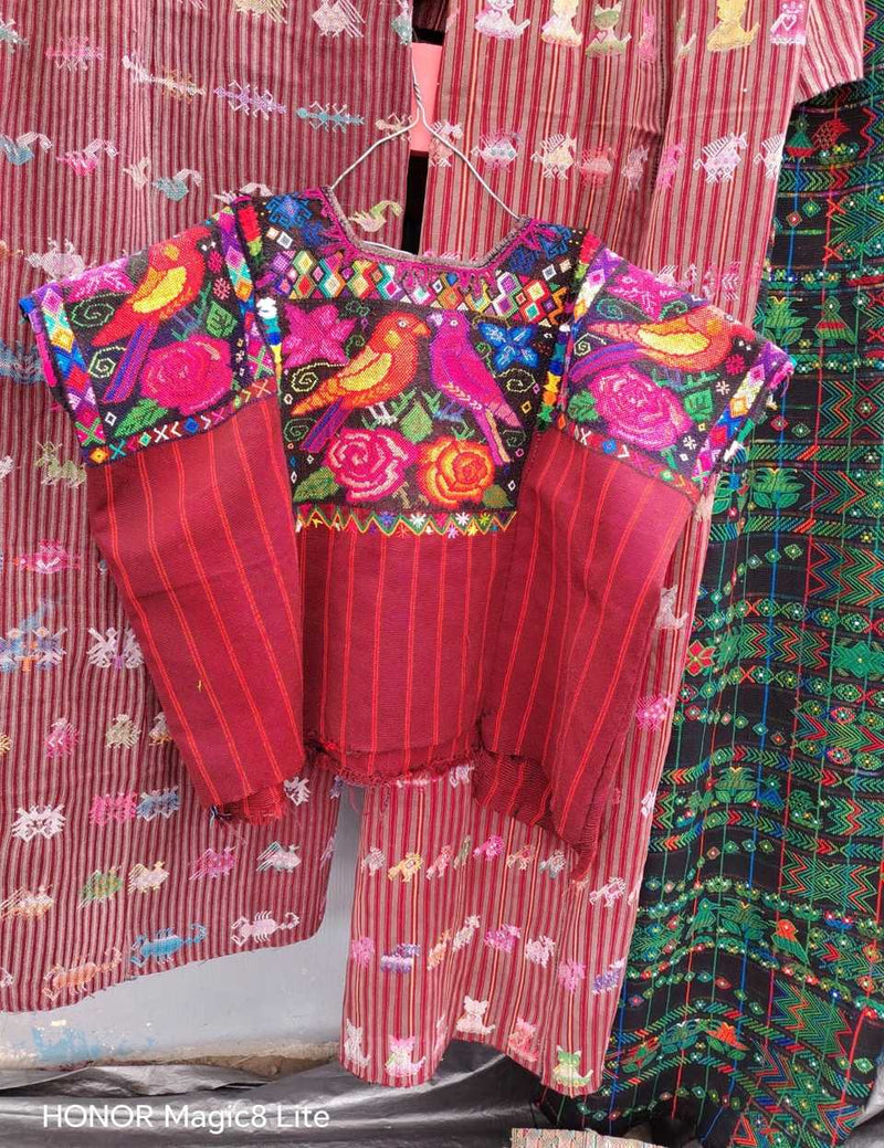 Parrots and roses Chichicastenango huipil #6-12