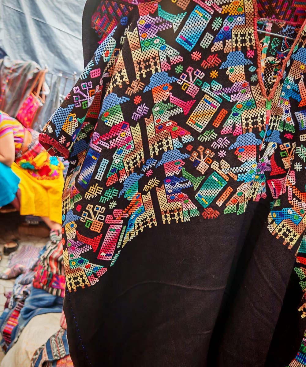 Vintage Guatemalan huipil with handwoven Mayan embroidery