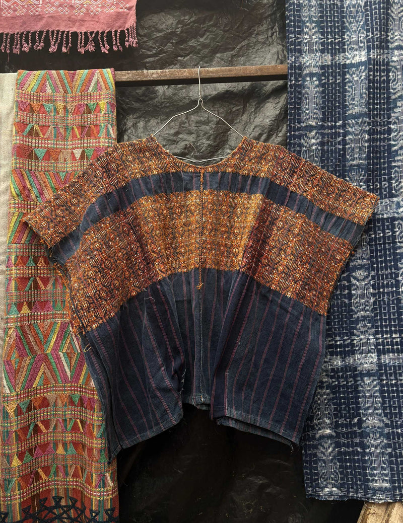 Dark indigo and brown Nahuala huipil #4-106