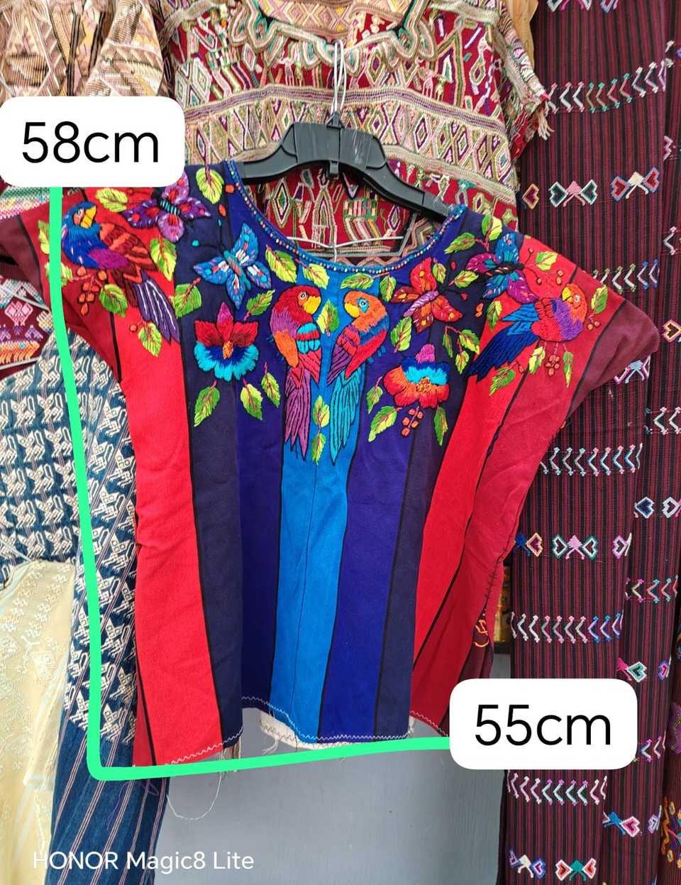 Red and blue parrot Santiago huipil #5-307