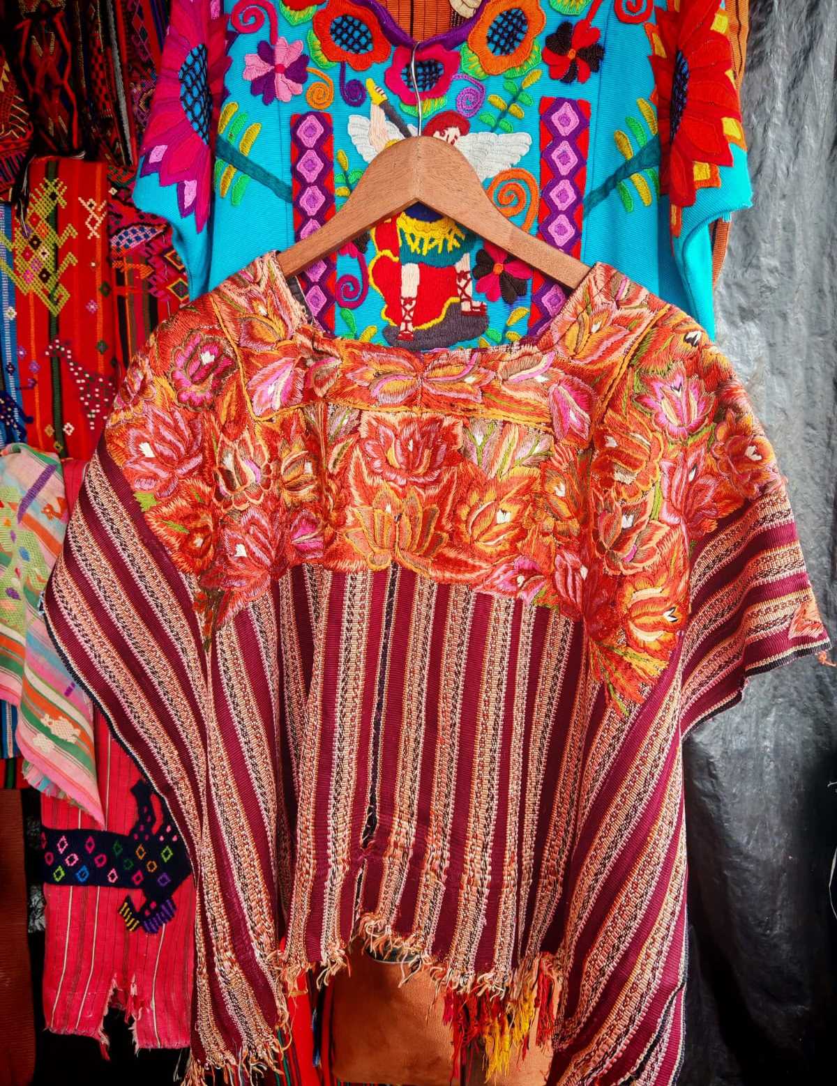 Coral and Burgundy Patzun Huipil #6-281