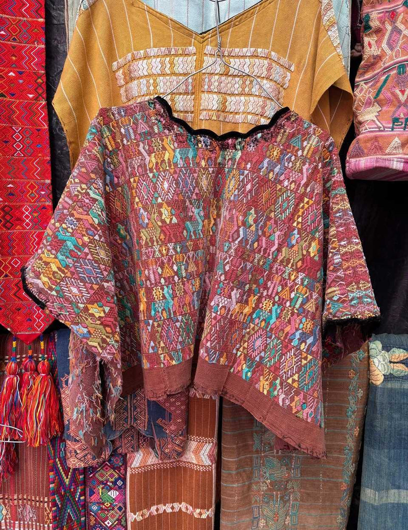 (Reserved for Sarah) Colourful on brown Coban huipil #5-263