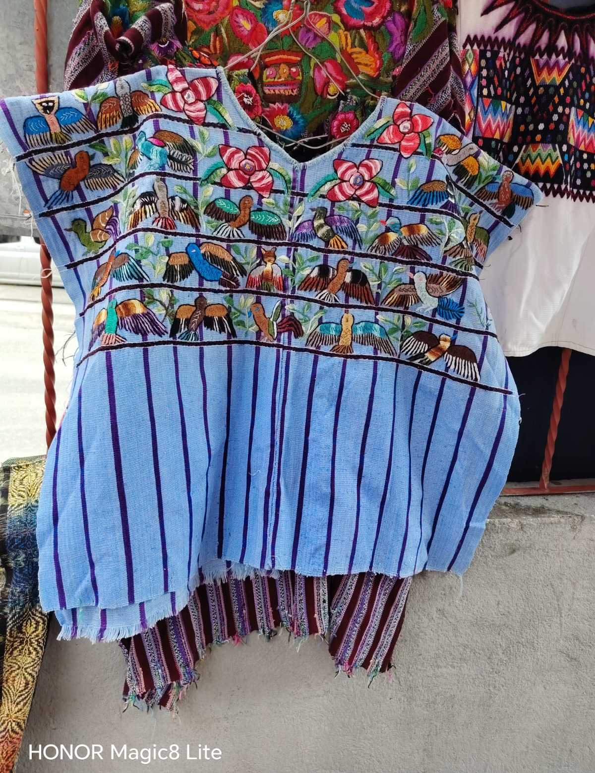 Colourful Birds on Blue Santiago Huipil #6-217