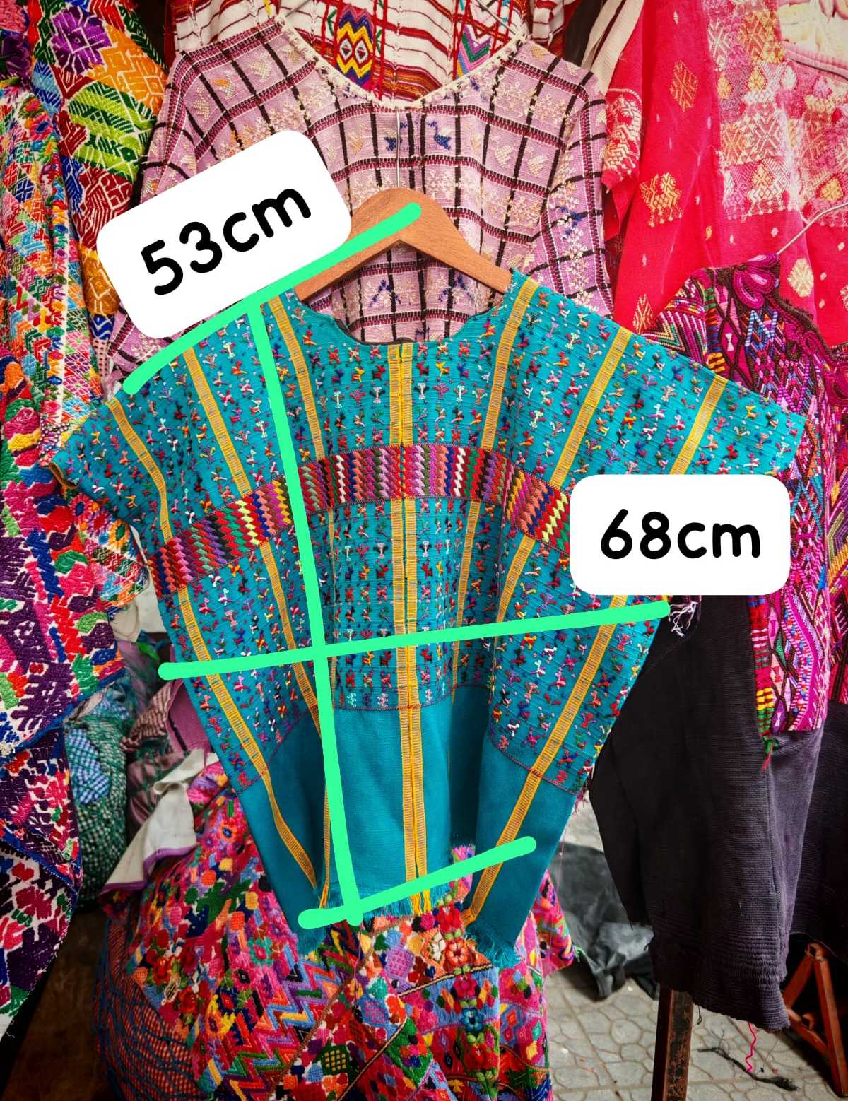 Turquoise and mustard San Lucas huipil #6-45