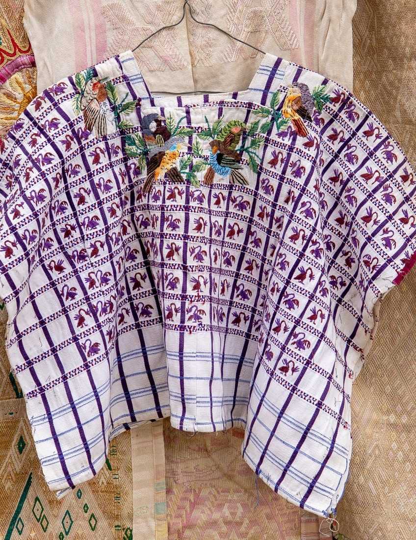 Purple and white Santiago huipil #4-145