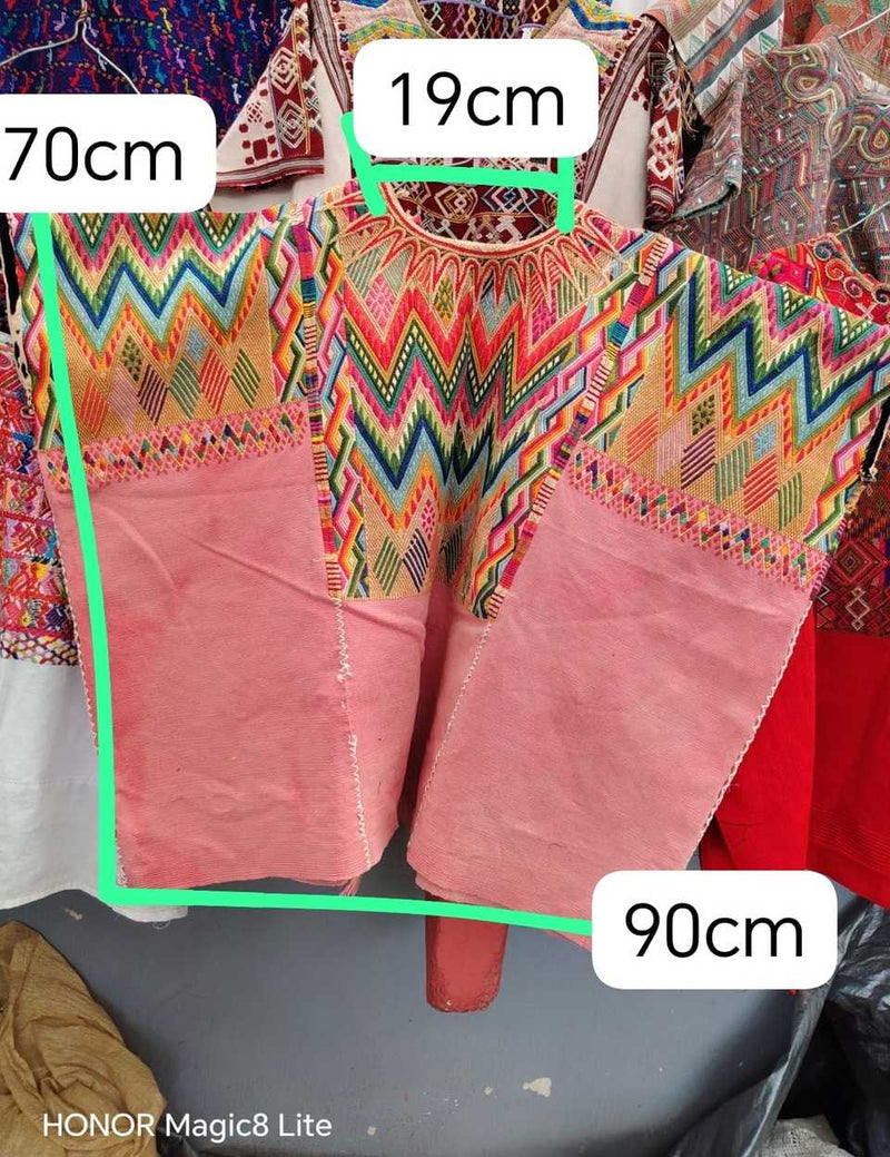 Colourful on pink chevron Chichicastenango huipil #6-108