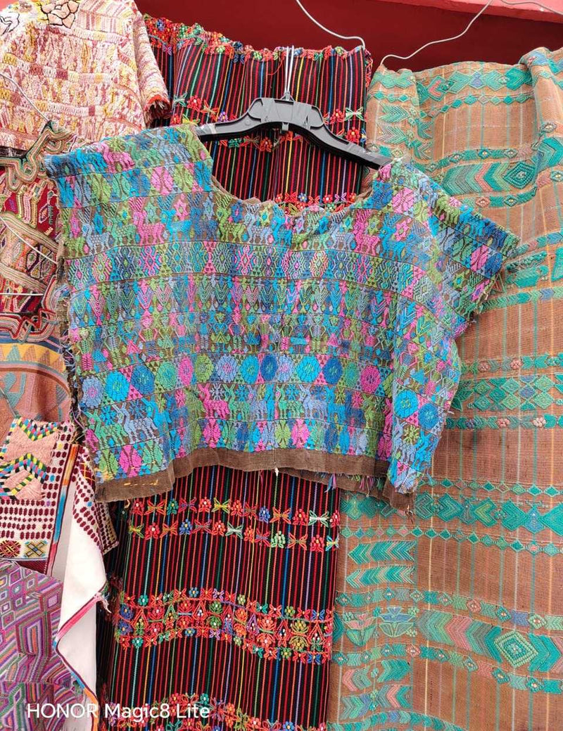 Hot pink and blue Coban huipil #5-120