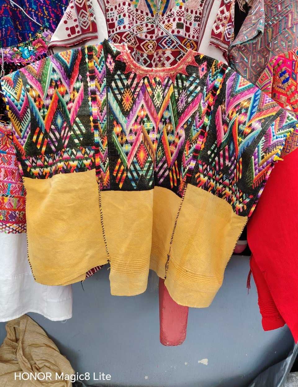 Colourful on yellow chevron Chichicastenango huipil #6-109