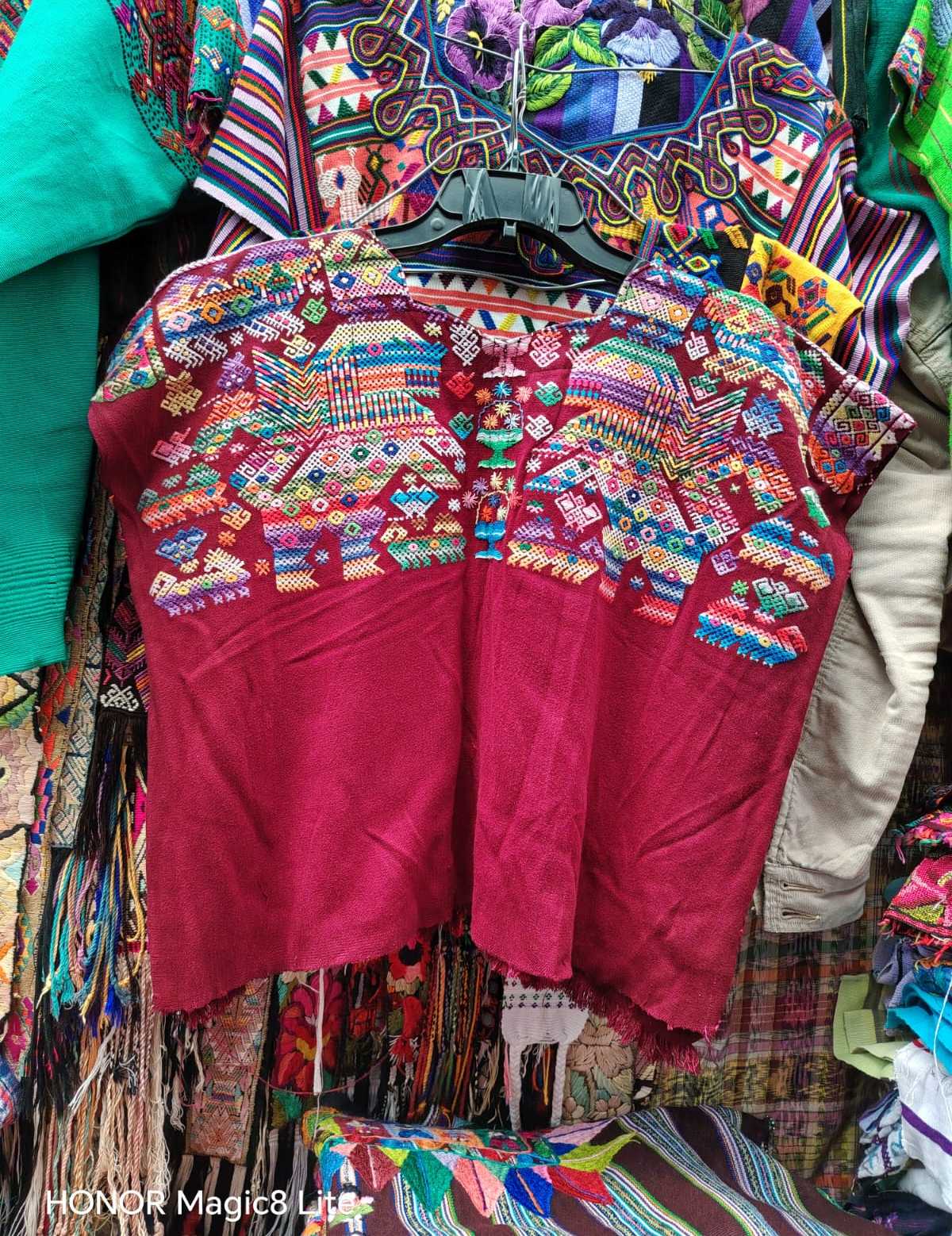 Dark red lion Nahuala huipil #4-129