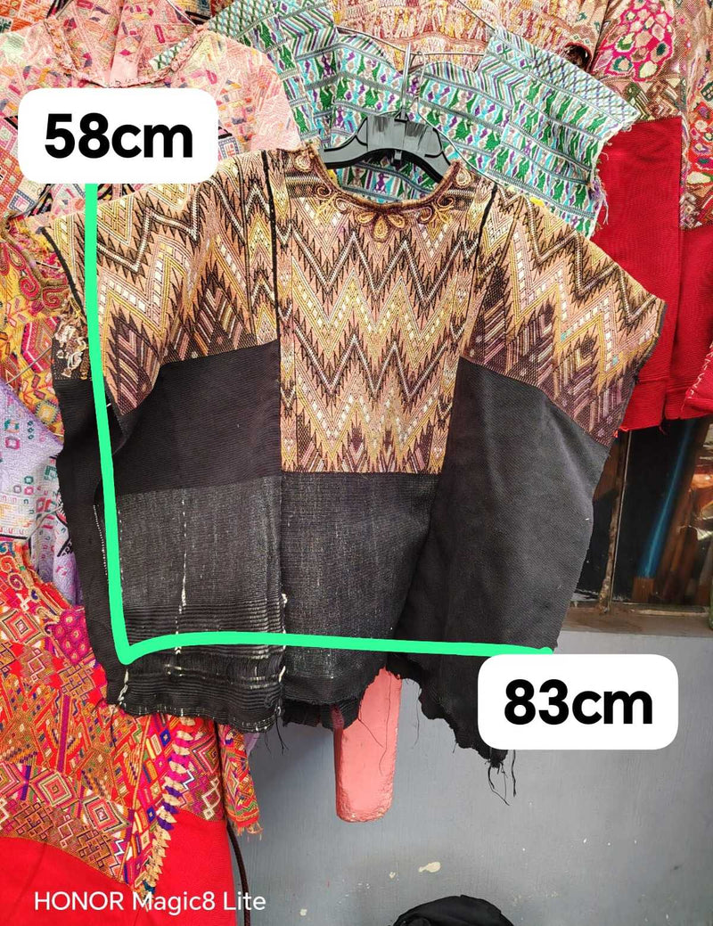 Black and gold chevron Chichicastenango huipil #4-76
