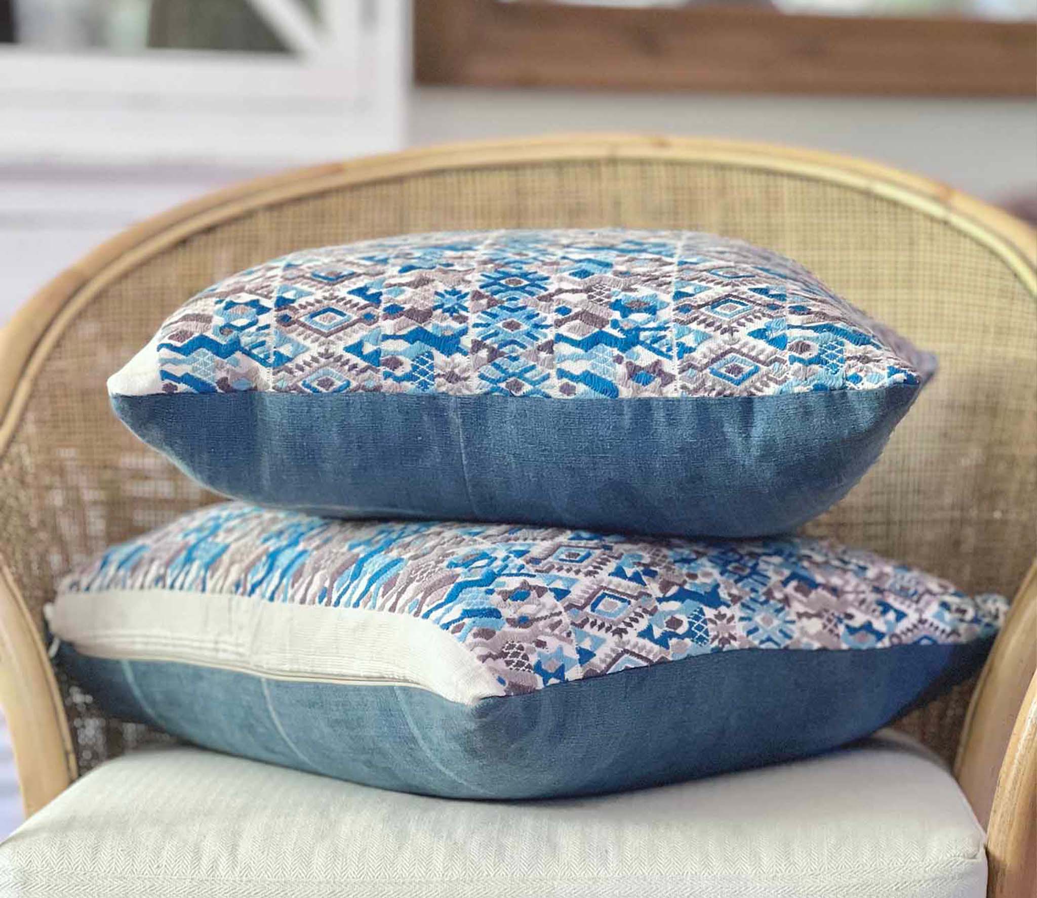 Blue and Greige Coban Pillow