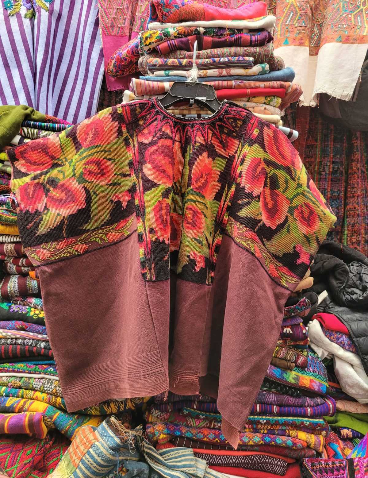 Red tulips Chichicastenango huipil #3-37