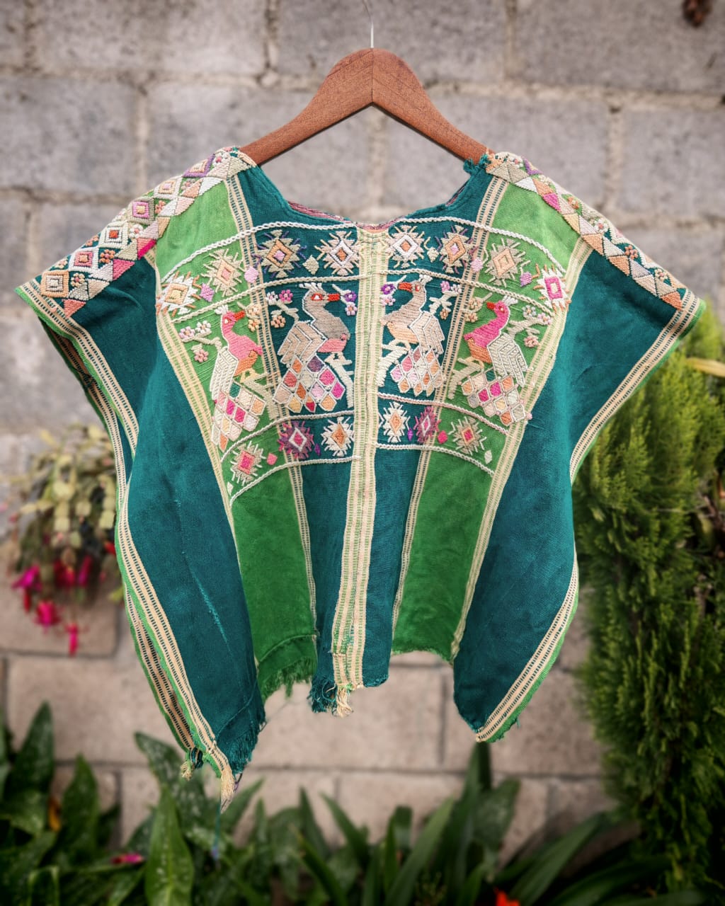 Green Santiago huipil with peacocks