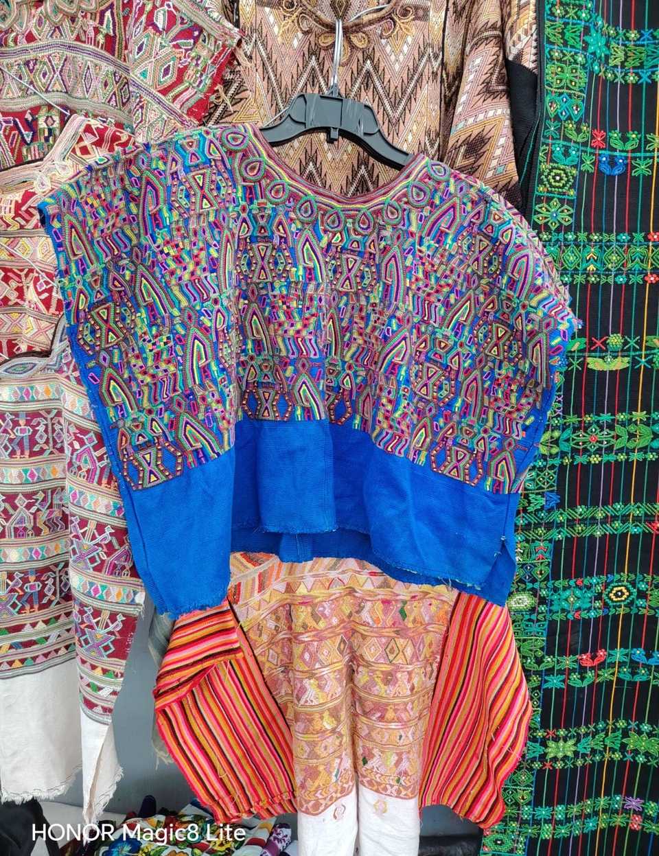 Colourful on blue Nebaj huipil #5-294