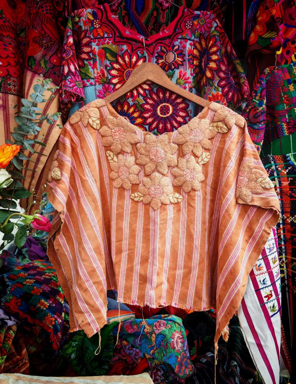 Brown and blush floral Santiago huipil #6-21