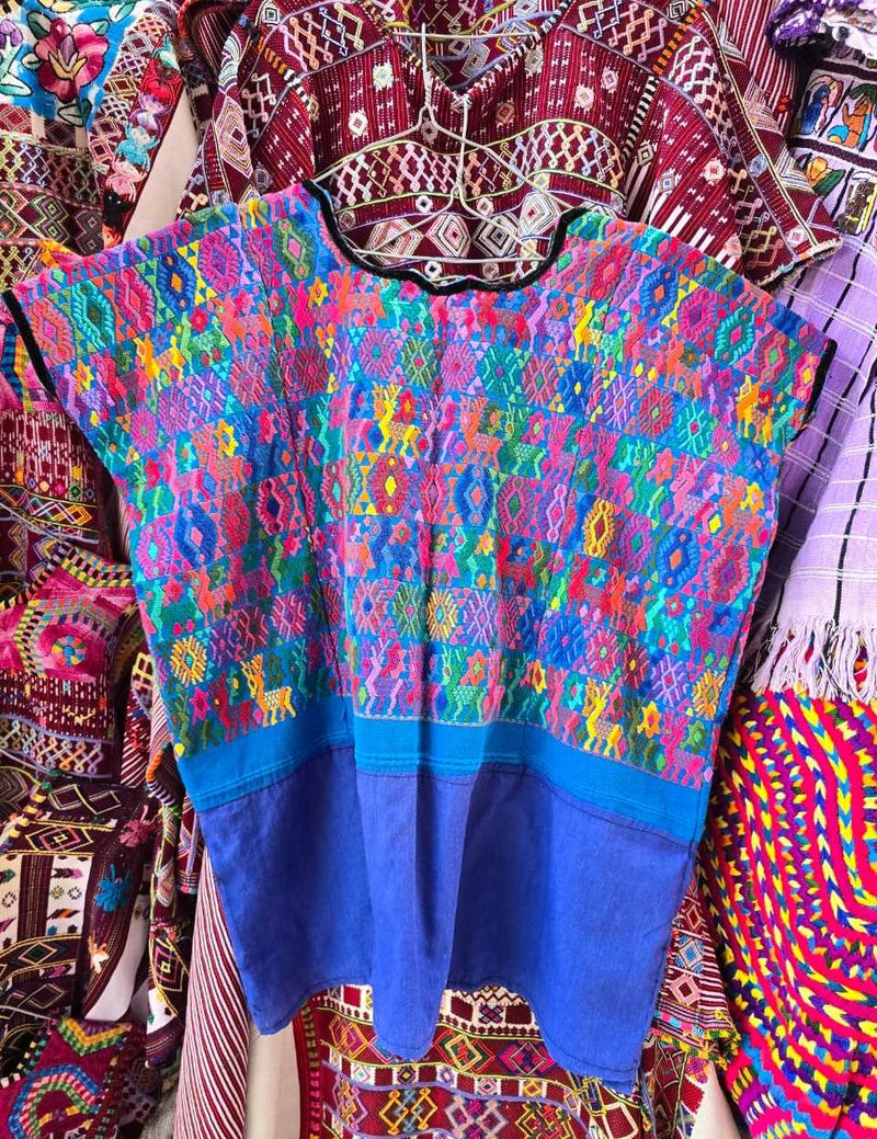 Colourful on Blue Coban Huipil #6-385