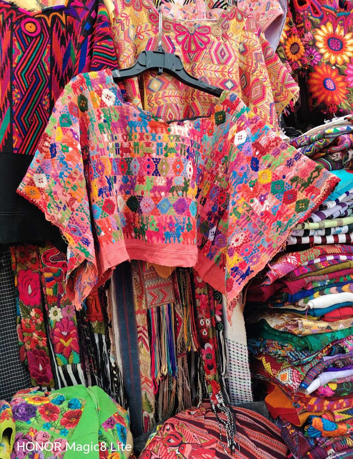 Short wide necked coral Coban huipil #4-161