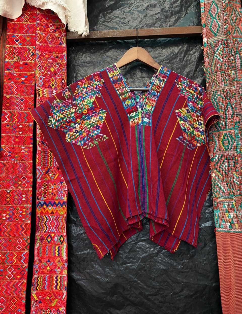 Burgundy striped Nahuala huipil #6-76