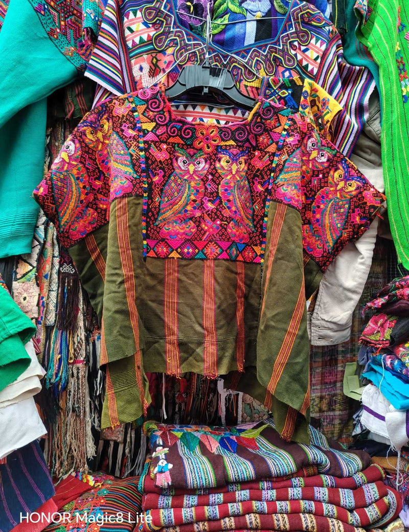 Pink owls Chichicastenango huipil #4-126