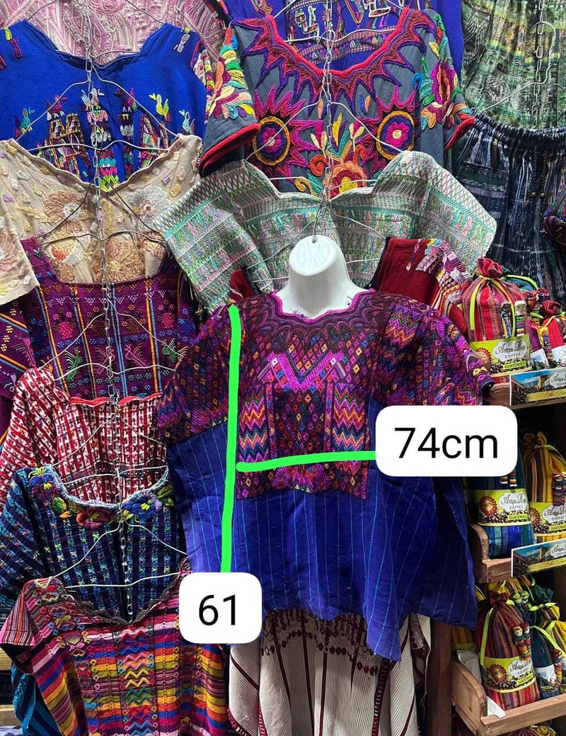 (Reserved for Laura) Pink and blue silk Chichicastenango huipil #5-242