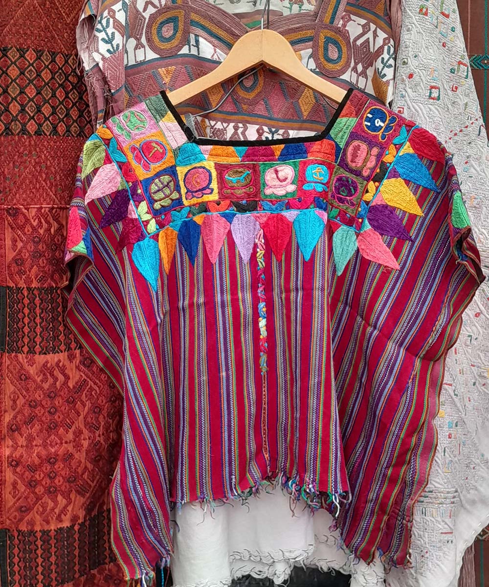 Vintage Guatemalan huipil with handwoven Mayan embroidery
