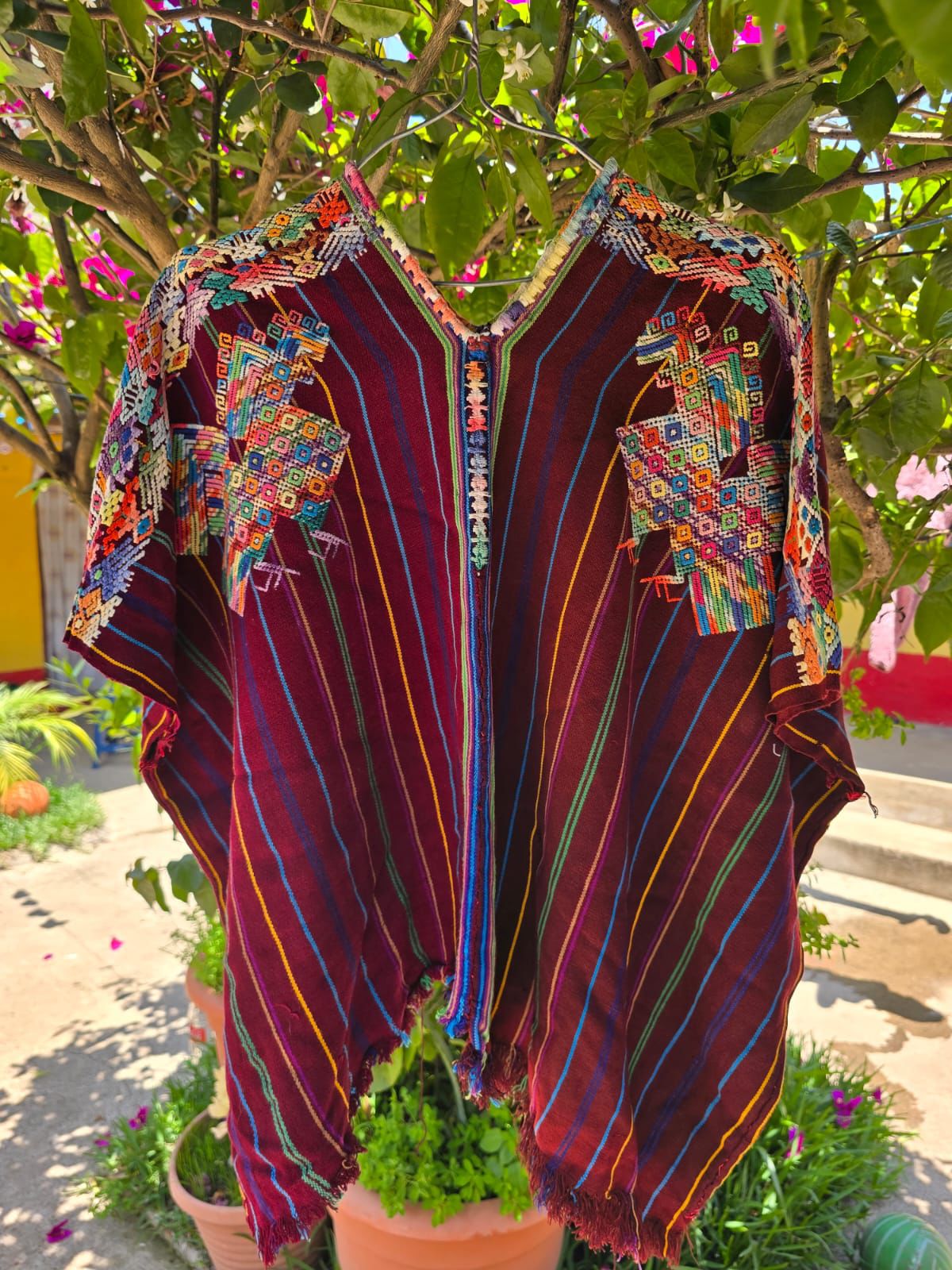 (Reserved for Laura) Burgundy striped Nahuala huipil
