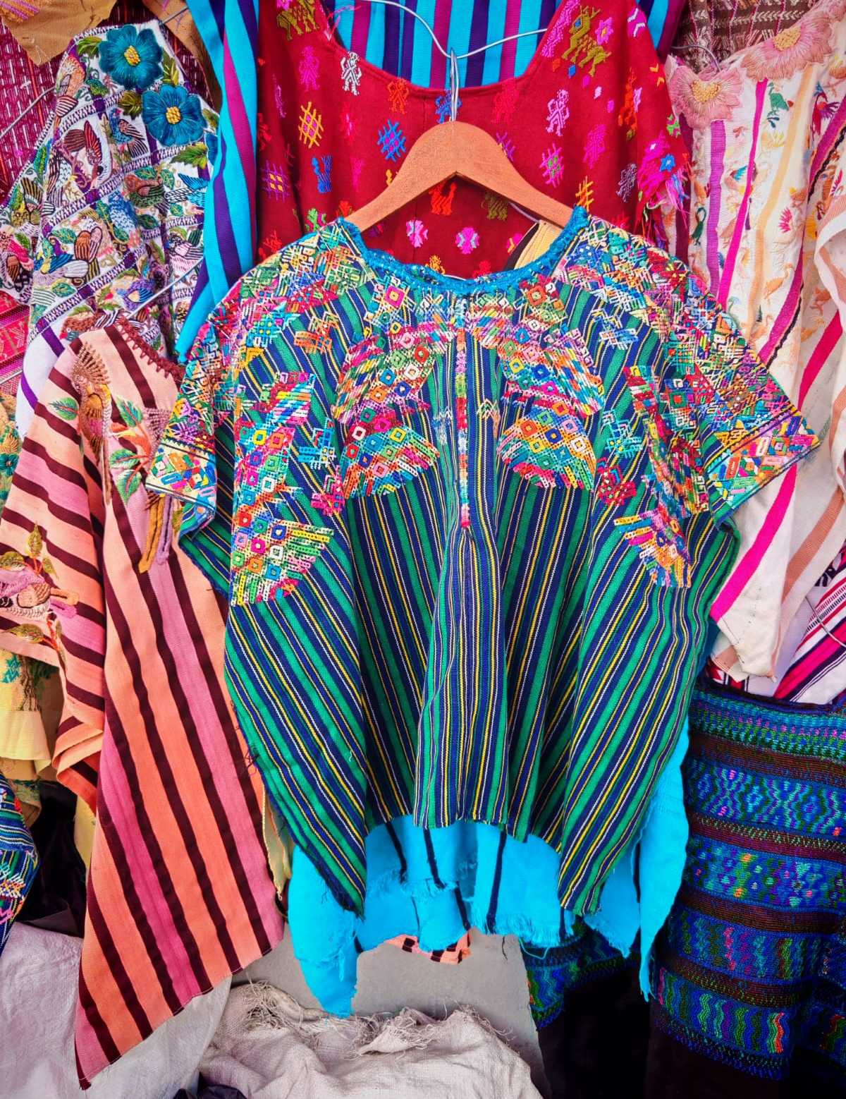 Striped blue and green Nahuala huipil #2-80