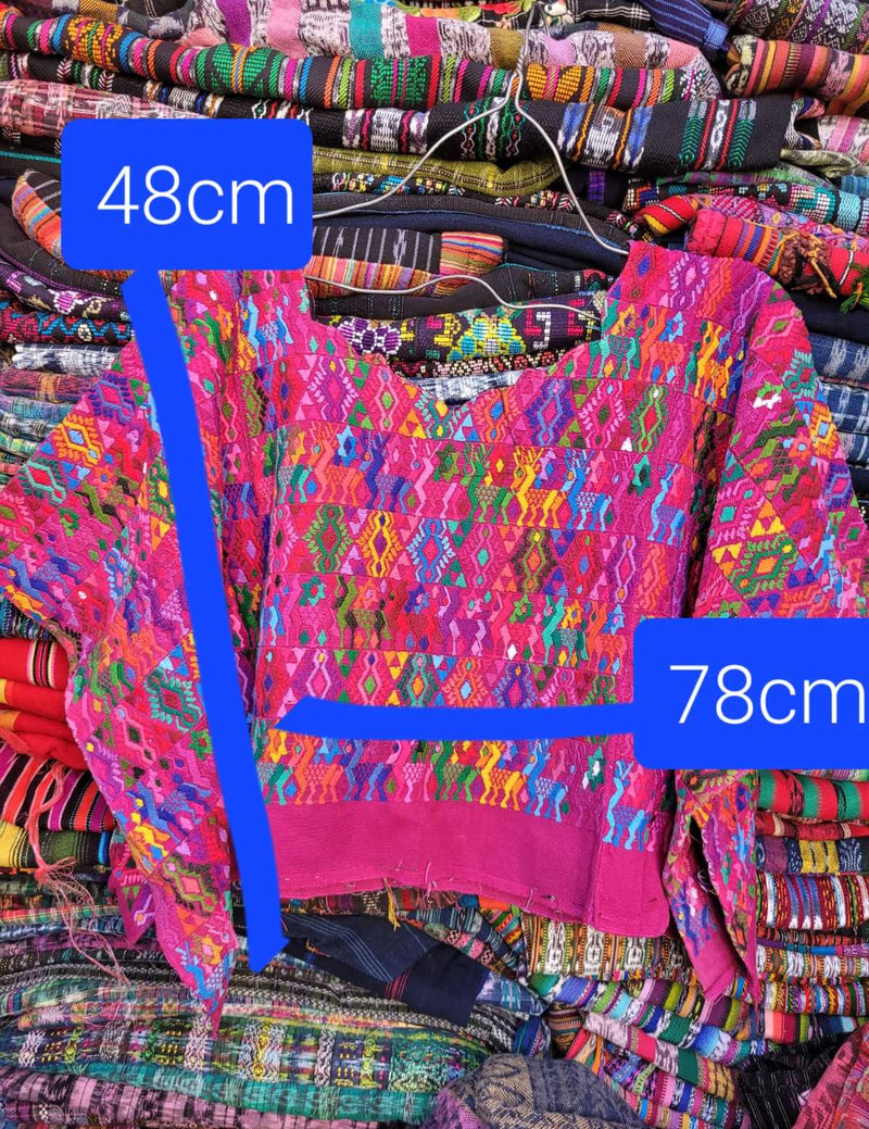 Colourful on hot pink Coban huipil #2-46