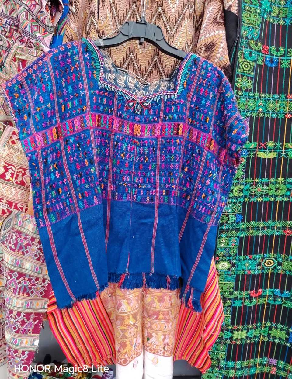 Bright blue and pink San Lucas huipil #5-291