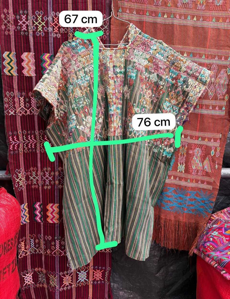 Grey and green striped Nahuala huipil #5-391