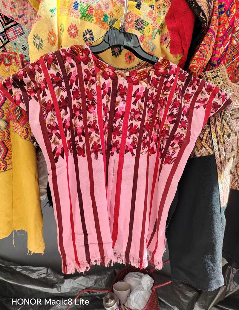 Pink and red bird Santiago huipil #4-70