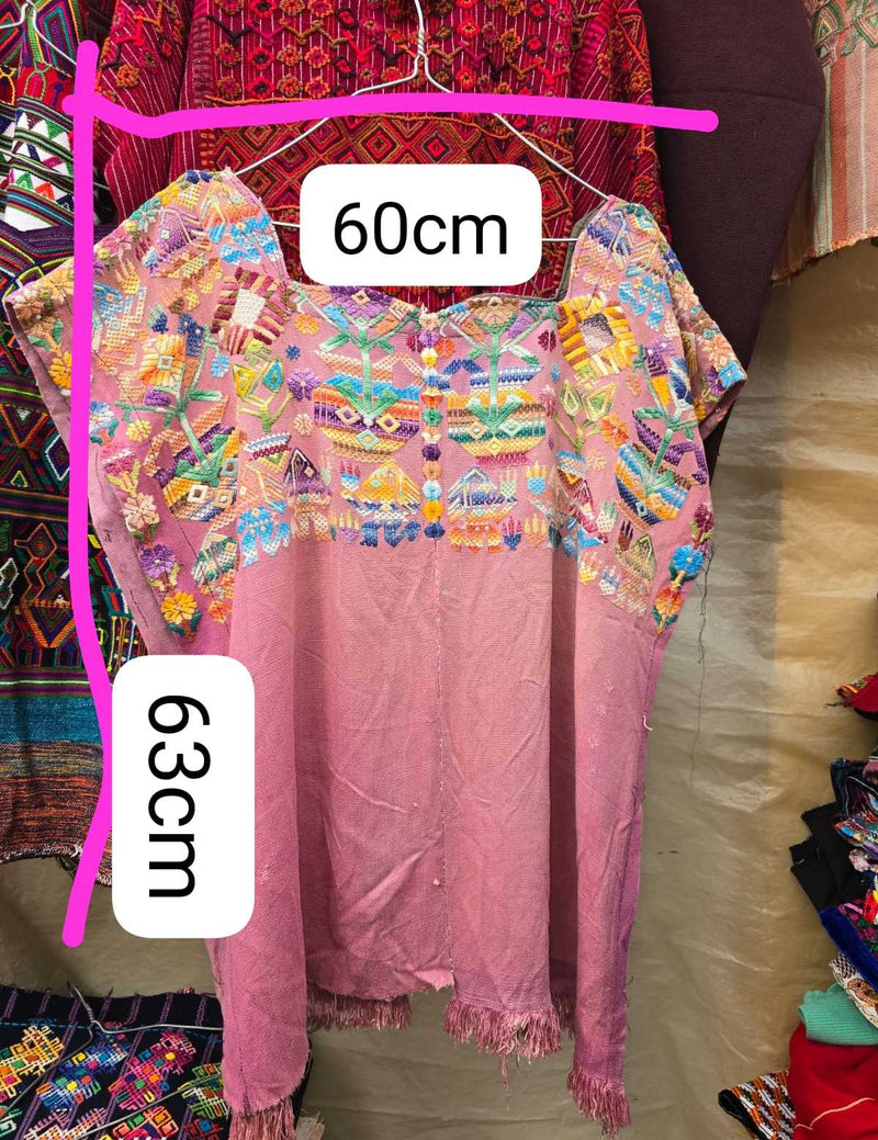 Colourful on pink Nahuala huipil #6-155