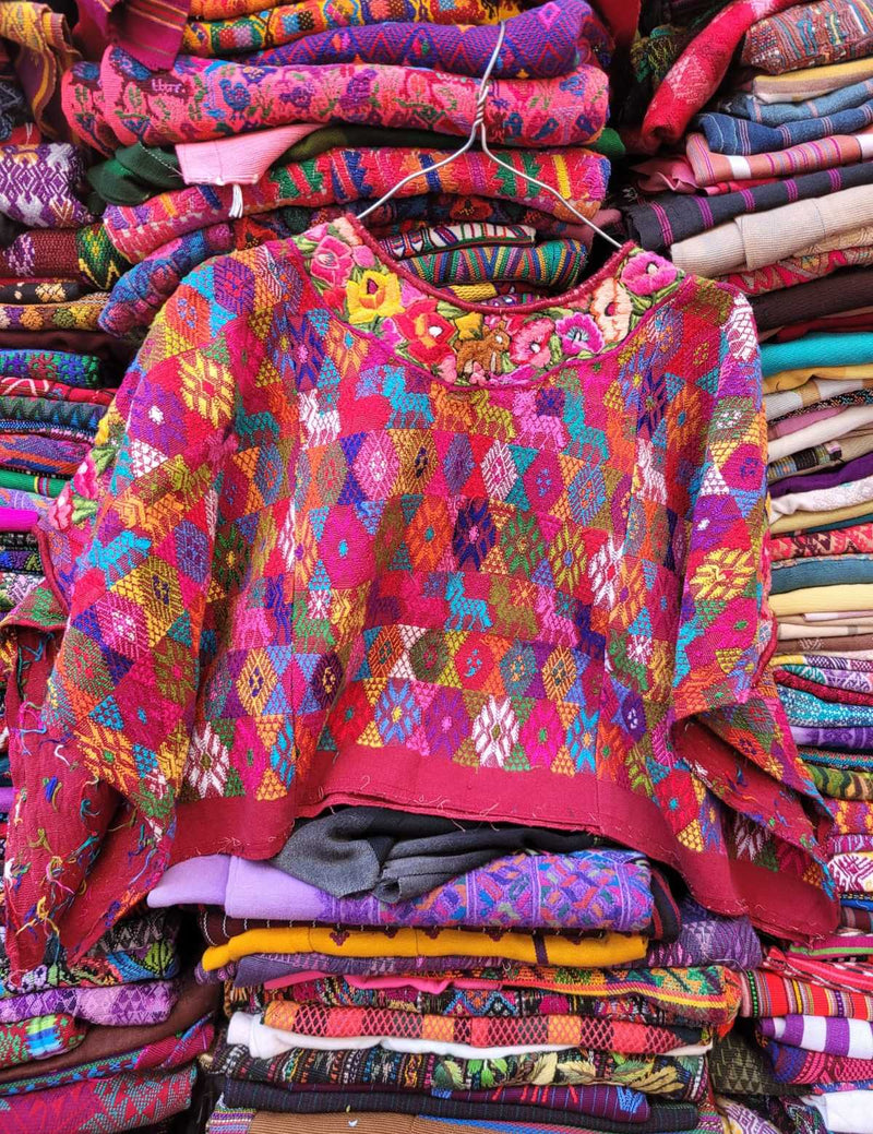 Colourful on pink Coban huipil #2-45