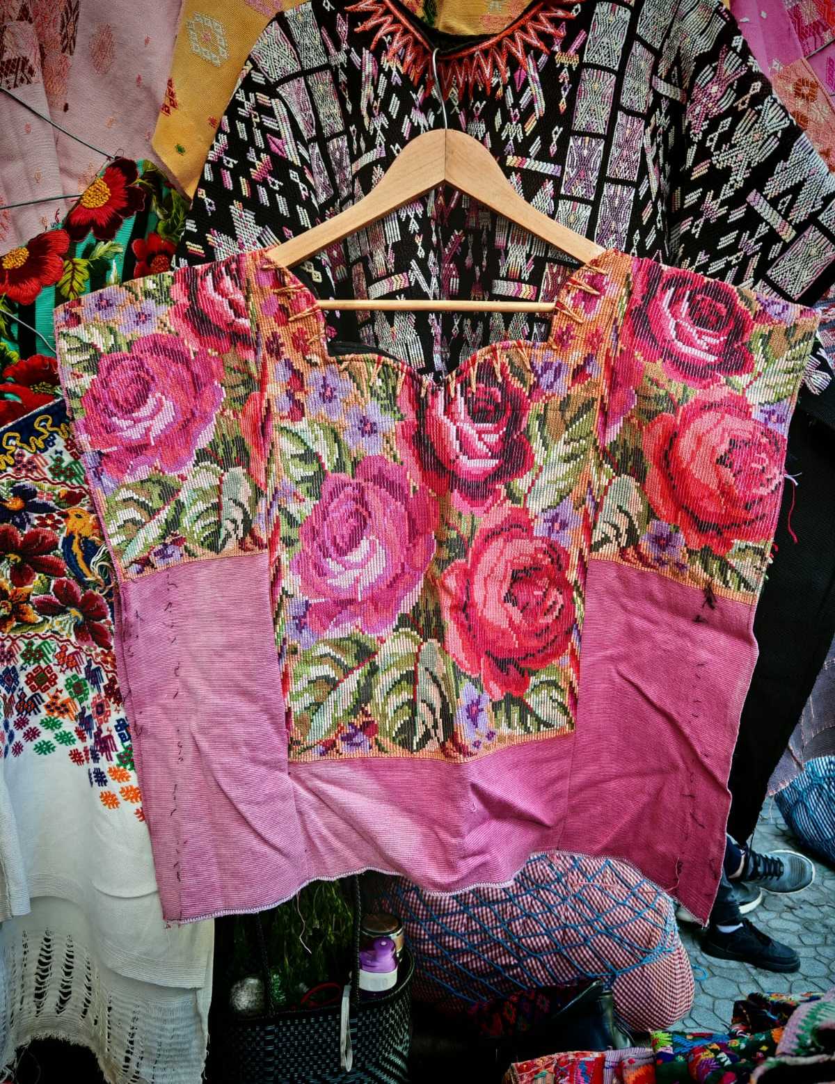 Pink floral Chichicastenango huipil #1-64