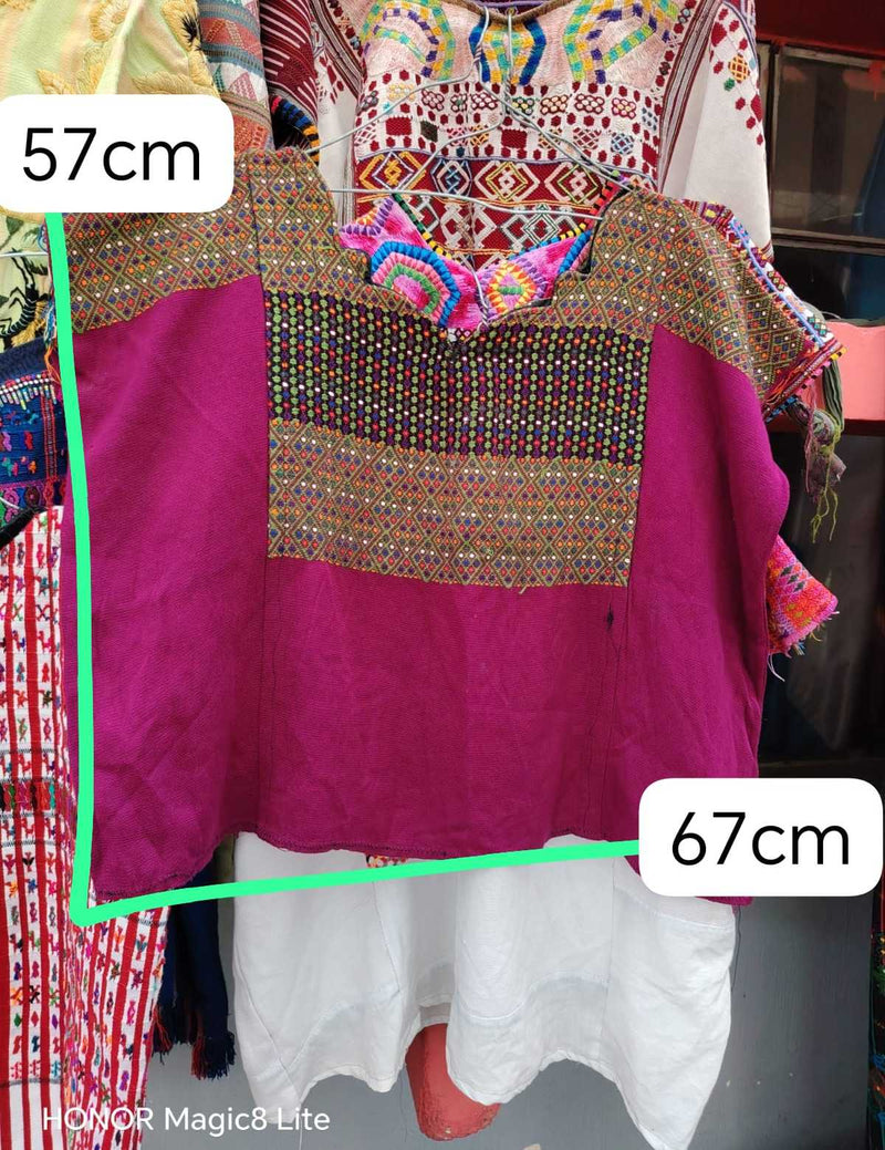 Fuchsia and brown Nahuala huipil #6-69