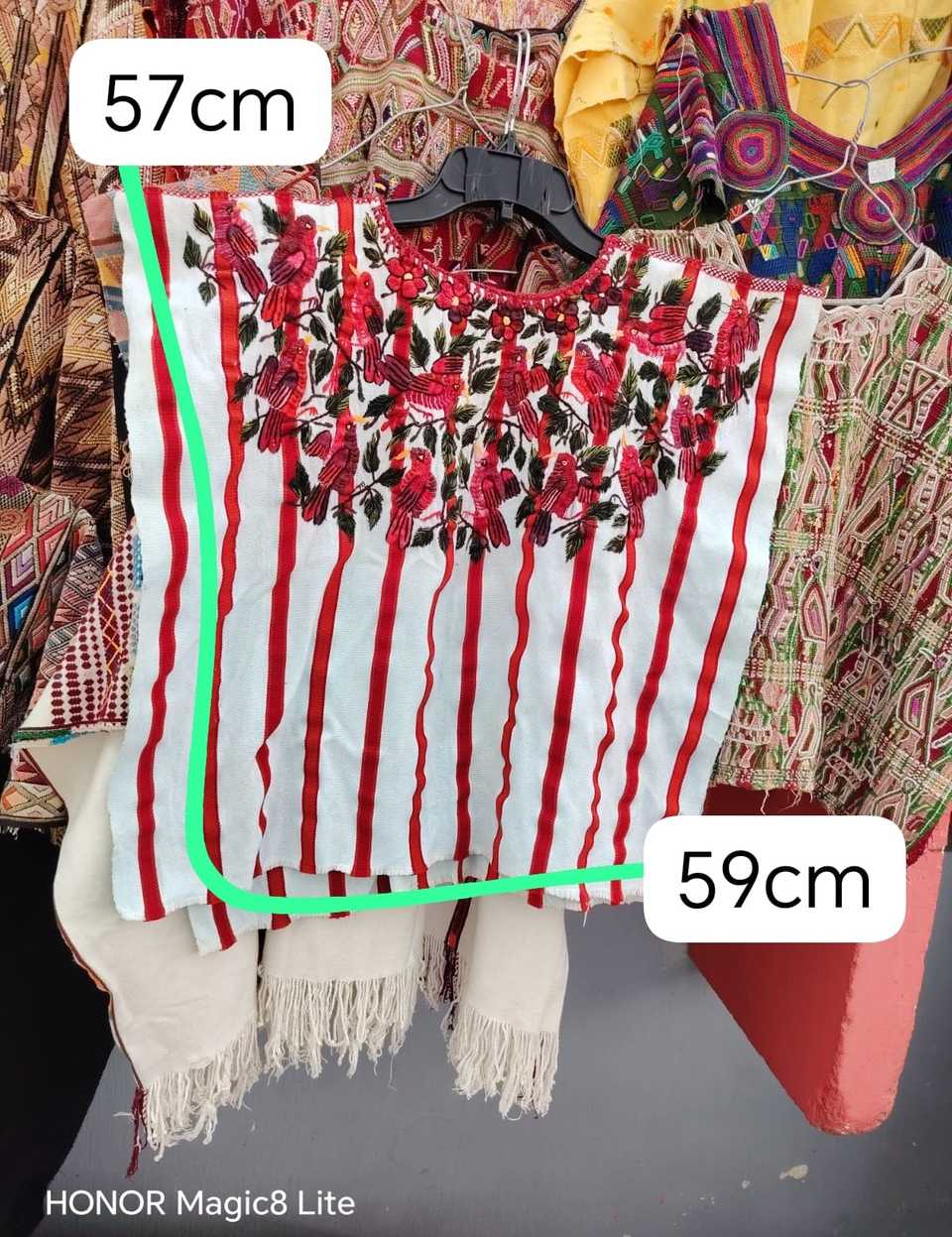 Red and white birds Santiago huipil #5-38
