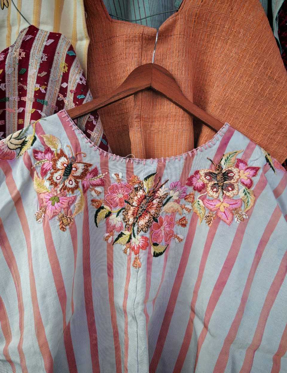 Pink and pale blue Santiago huipil #2-113