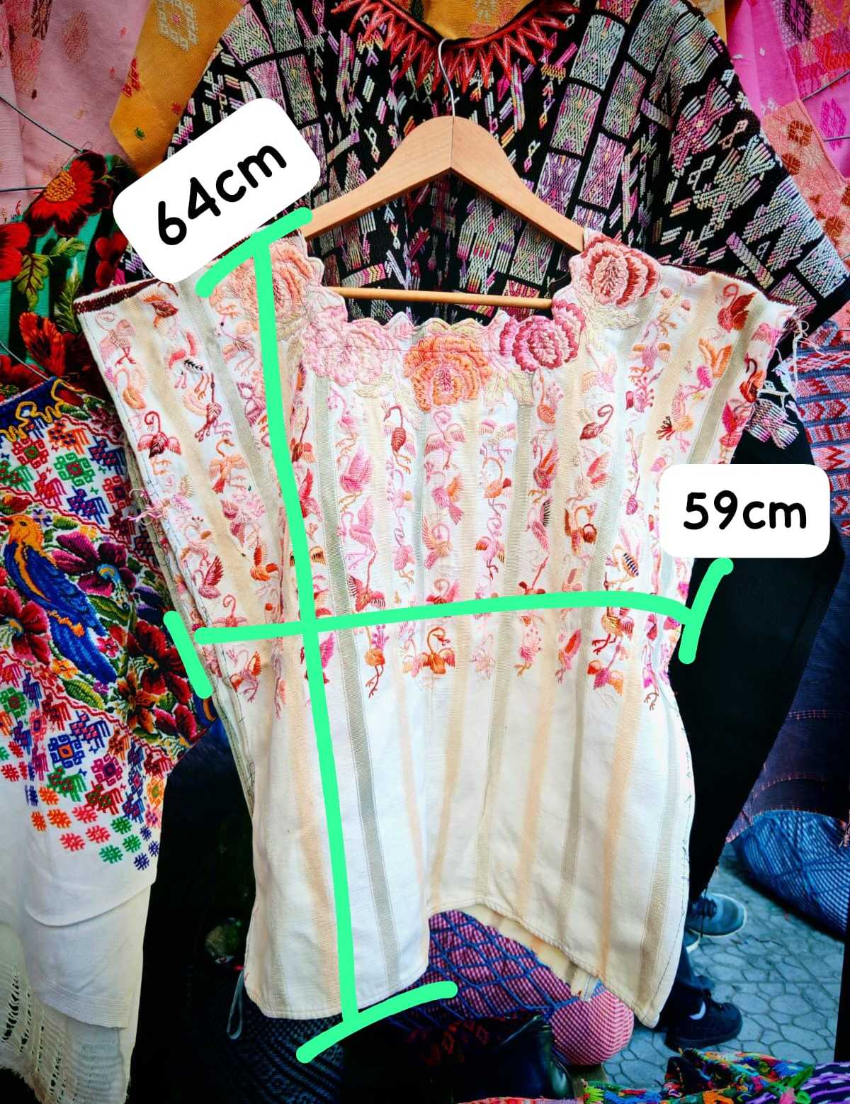 Pink and white Santiago huipil #1-60