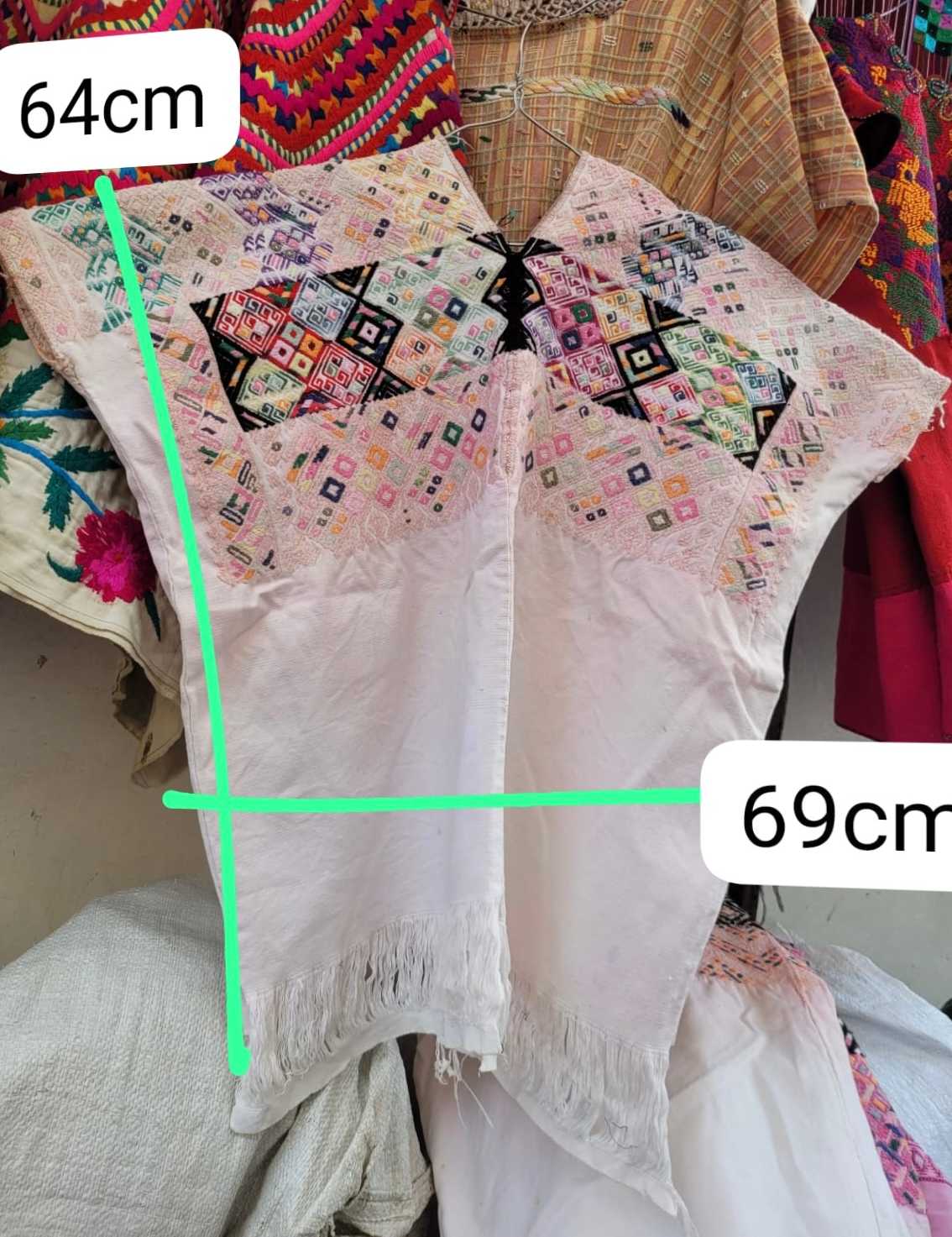 Colourful pale pink and white Nahuala huipil #2-109