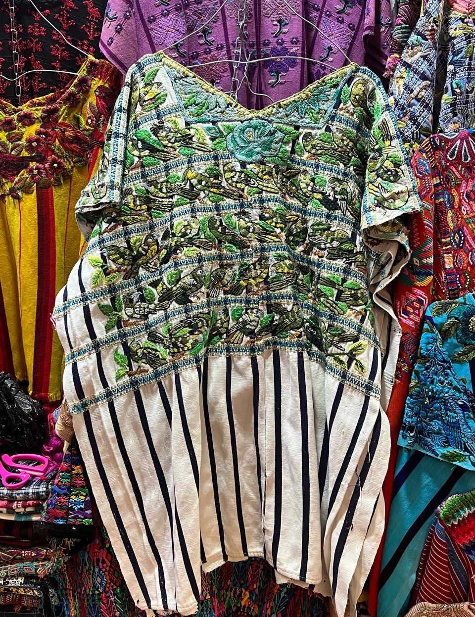 Green and white Santiago Huipil #1-28