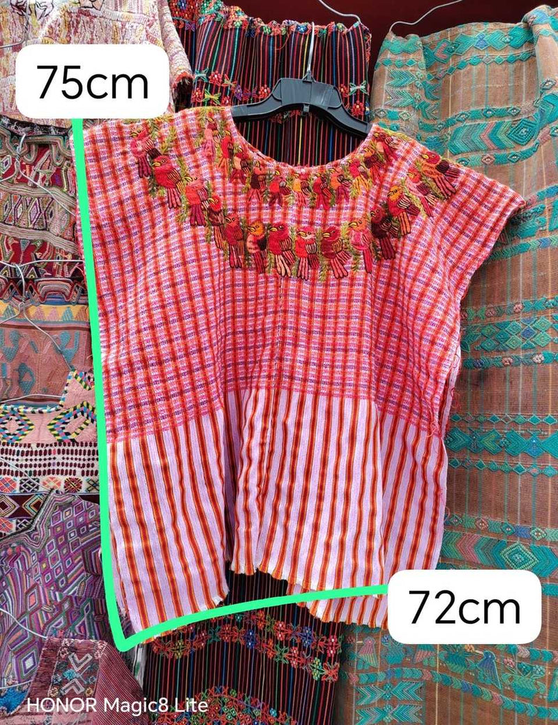 Warm red gingham Santiago huipil #5-131
