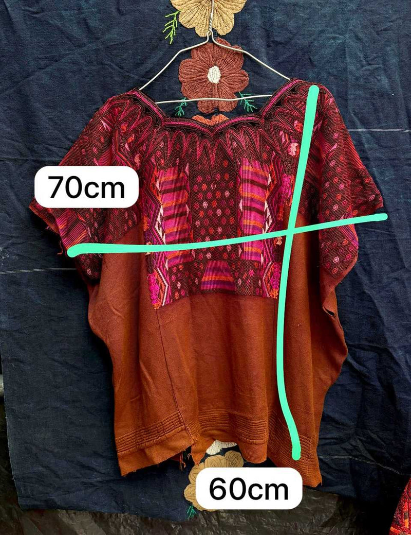 Pink and brown silk Chichicastenango huipil #5-268