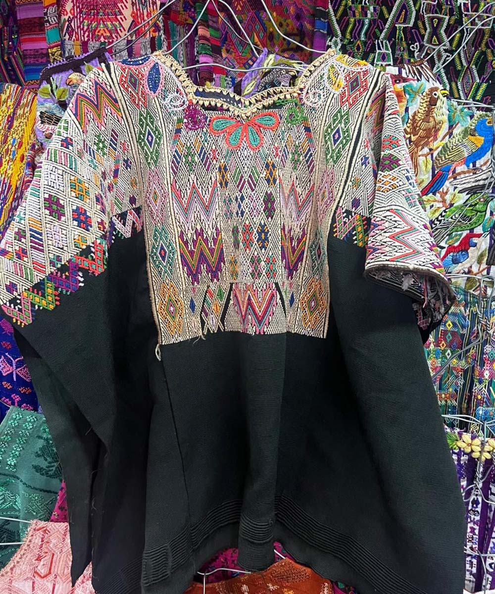 Black Chichi huipil with confetti embroidery