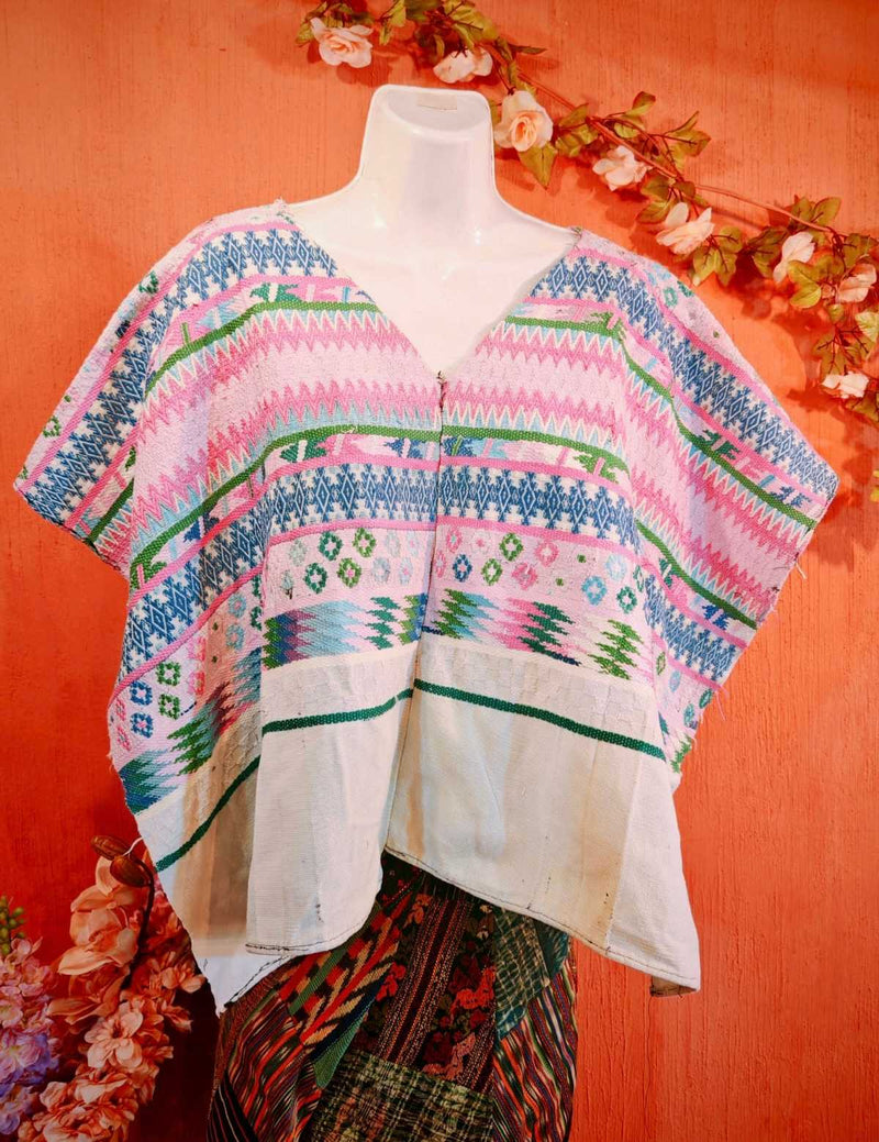 Pink and blue Comalapa huipil #4-13