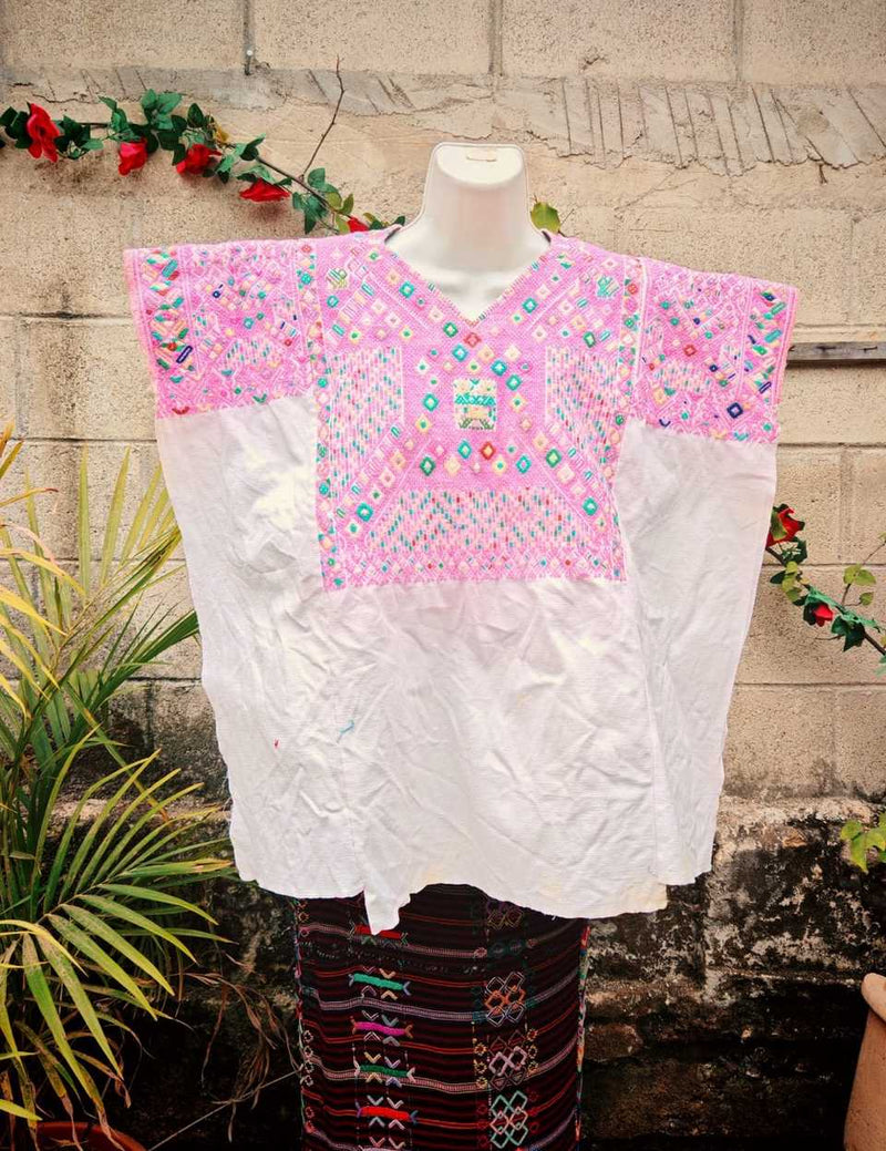 (Reserved for Myriam) Pink and white Nahuala huipil #4-286