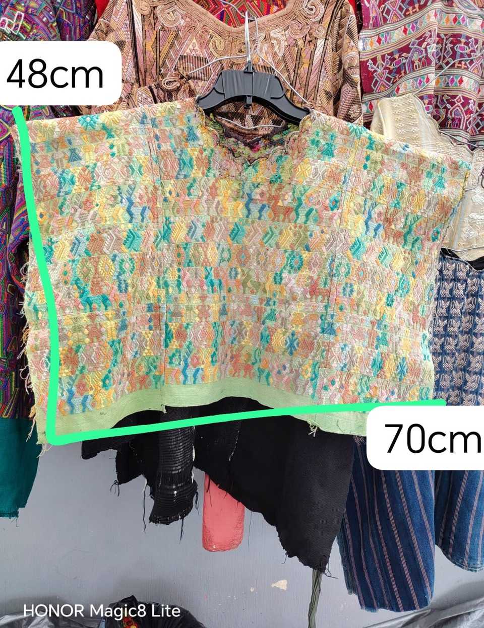 Mint green and pink Coban huipil #5-355